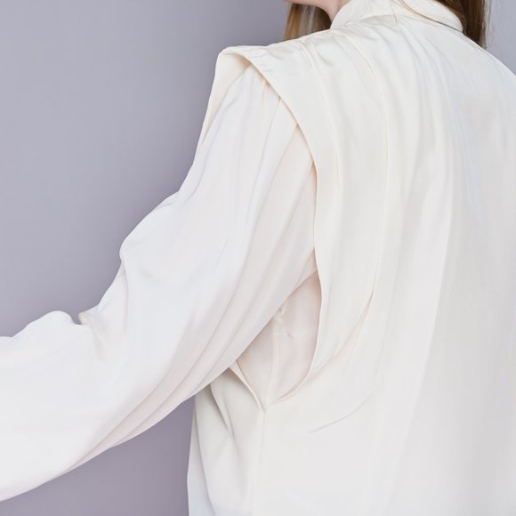 VINTAGE Levante Ivory Silk Button-Front Blouse - Picture 8 of 10